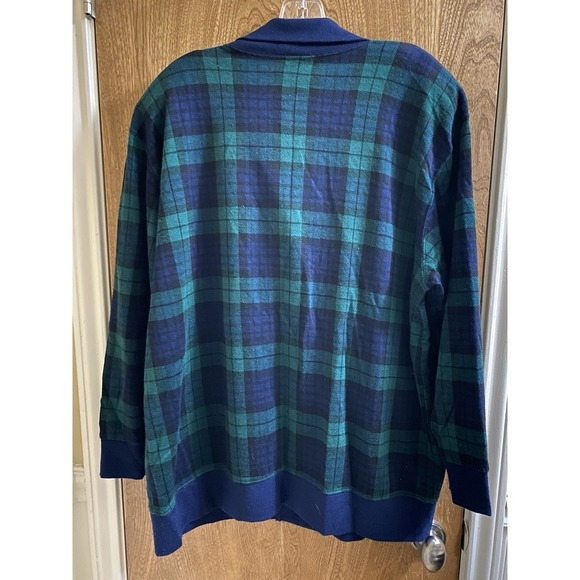 Vintage Eccotoo Navy Green Plaid Button Up Cardigan Collared Gold Buttons 1X - Picture 11 of 16